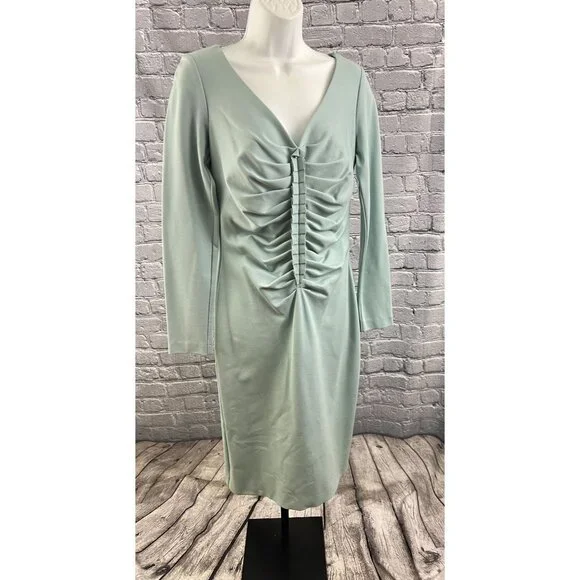 Escada V-Neck Knee-Length Dress - Smocked Blue Size 38 US 6 - Picture 1 of 11